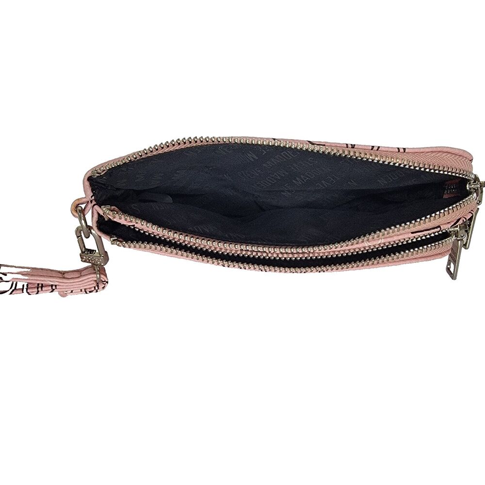 STEVE MADDEN Dual Zip Multi-colored Logo Pink Blush Wristlet 8x5 - Picture 5 of 6